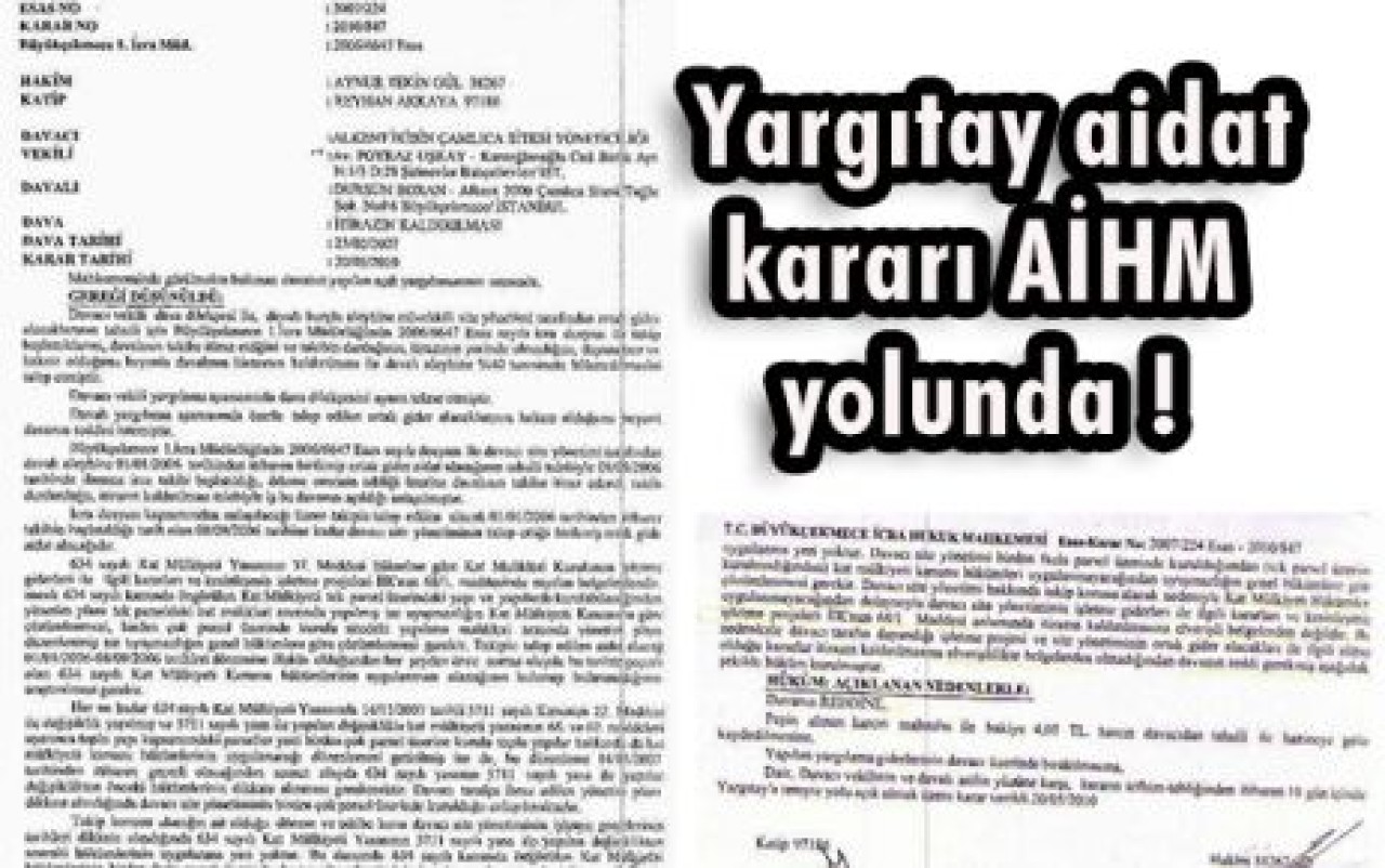 Yargıtay aidat kararı AİHM yolunda !