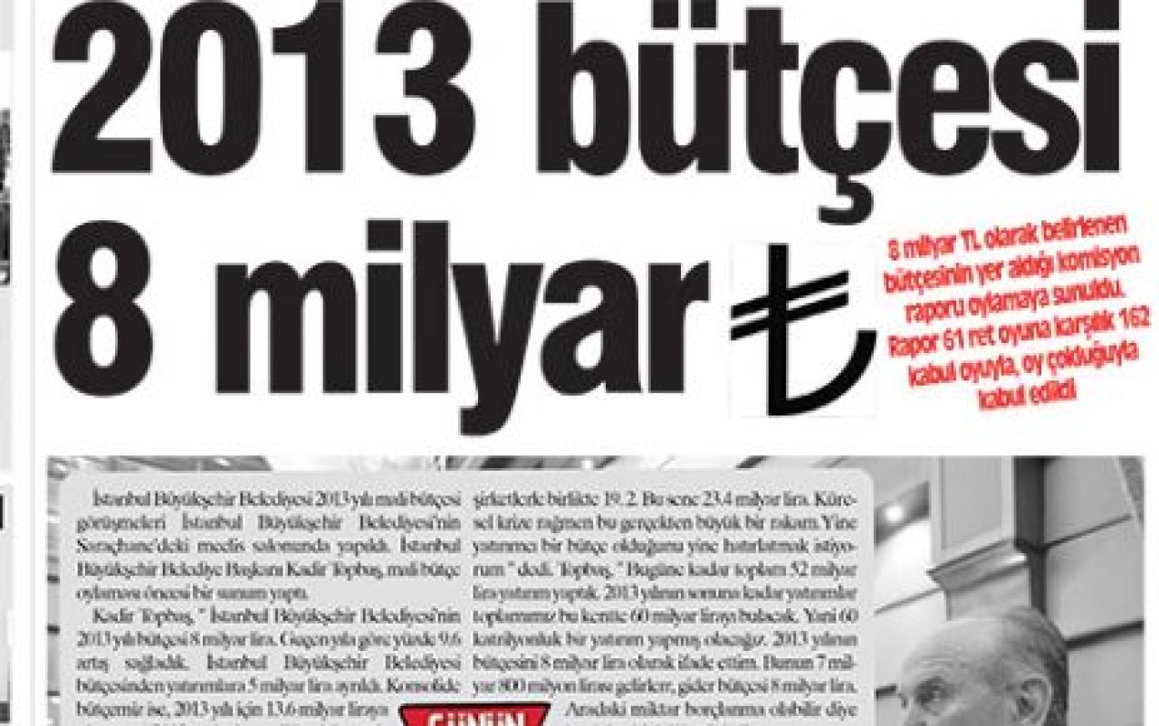 İstanbul'un 2013 bütçesi  8 milyar TL