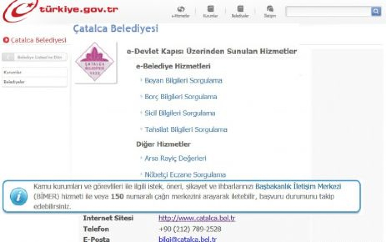 Çatalca Belediyesi E-Devlet Platformunda