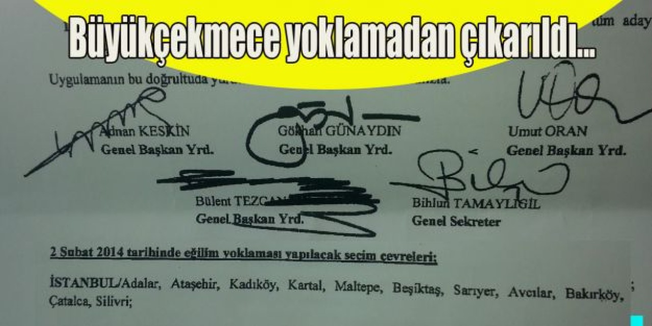 Büyükçekmece yoklamadan çıkarıldı.