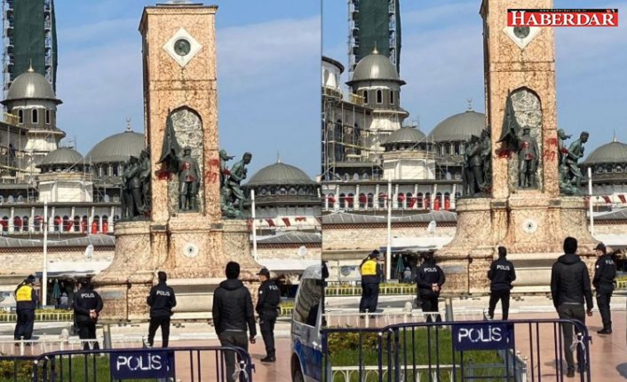 Taksim Cumhuriyet Anıtına çirkin saldırı!