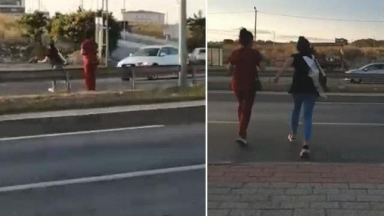 Arkadaşının uyarısına rağmen üst geçidi kullanmayan hemşireye otomobil çarptı!