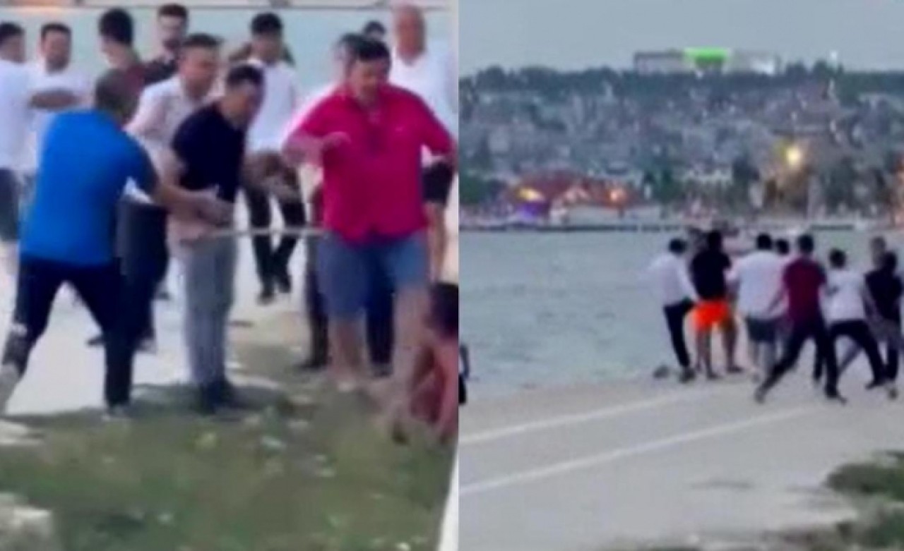 Büyükçekmecede restoran çalışanları denize giren vatandaşlara böyle saldırdı