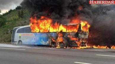 TEMde Yolcu Otobüsü Alev Alev Yandı