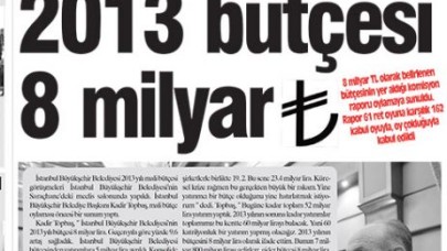İstanbul'un 2013 bütçesi  8 milyar TL