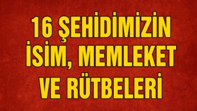 Dağlıcada Şehit Edilen 16 Askerin Kimliği Belli Oldu