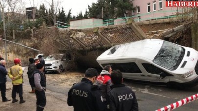 Beykozda istinat duvarı araçların üzerine yıkıldı