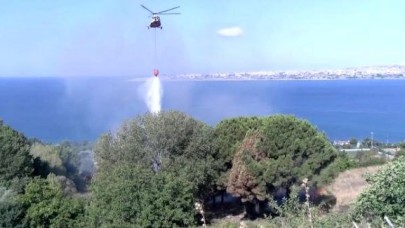 Büyükçekmecede otluk alandaki yangına helikopterli müdahale