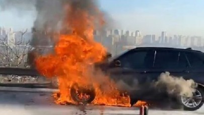 Avcılarda alev topuna dönen otomobil kamerada