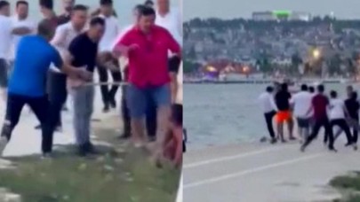 Büyükçekmecede restoran çalışanları denize giren vatandaşlara böyle saldırdı