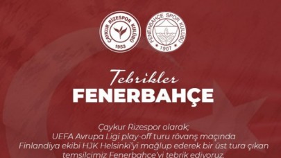 Rizespor Fenerbahçeyi tebrik etti, Galatasarayı es geçti