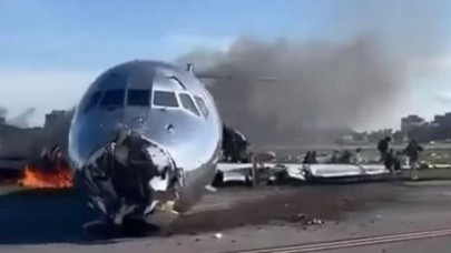 Havada facia: Alevler içinde iniş yaptı, yaralılar var