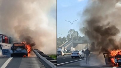 TEM'de otomobil alev alev yandı