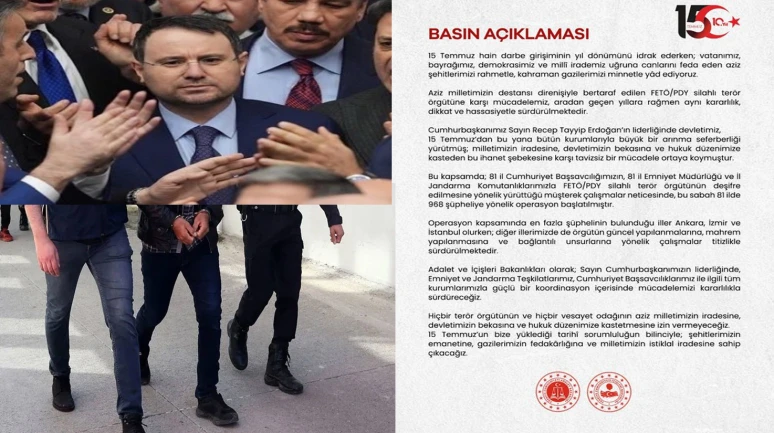 Adalet Bakanı Akın Gürlek: ETÖ'ye yönelik 81 ilde 968 şüpheli gözaltında