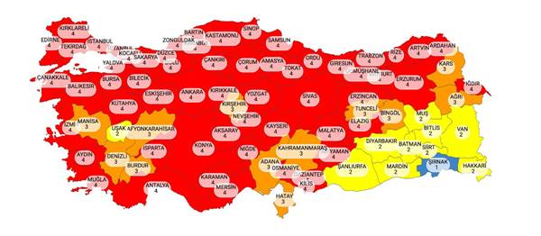 Sağlık Bakanı Koca illerin risk durumunu gösteren Kovid-19 haritasını paylaştı